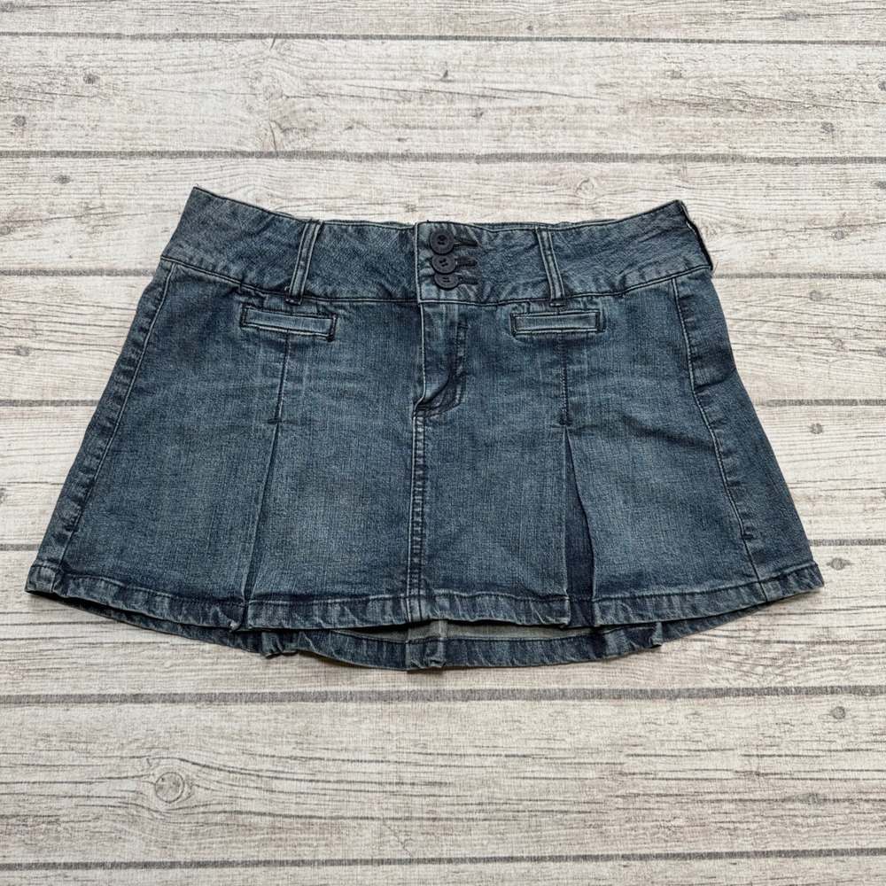 Y2K JANO Mini Skirt Women's 7 Blue Medium Wash Denim Pleated Streetwear Skater